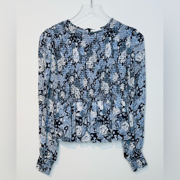 Ganni Georgette Blue Floral Printed Smock Blouse Top Shirt - Picture 15 of 16